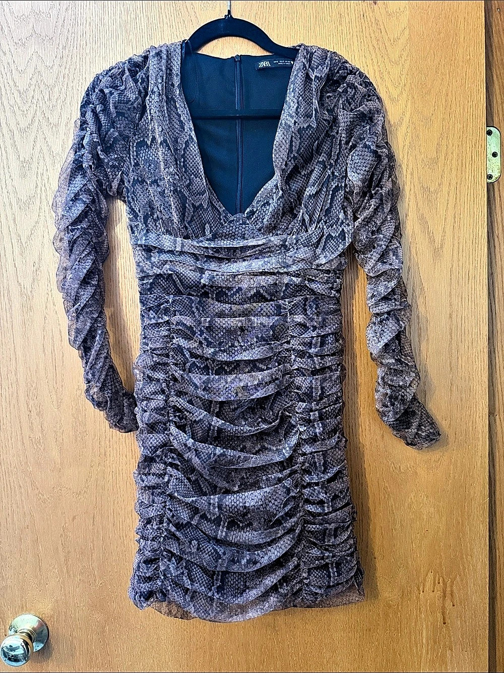 Zara Women's Ruched Animal Print Mini Dress Size Medium